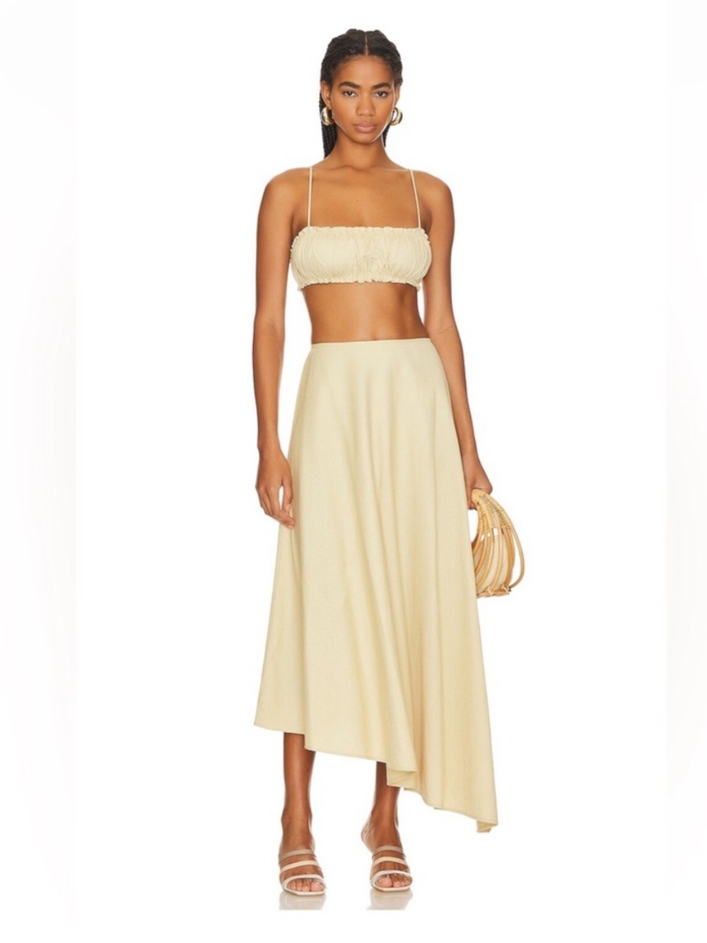 WeWoreWhat Light Cream Asymmetrical Midi Skirt and Top